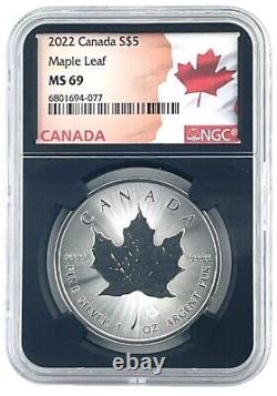 10 x 2022 Canada 1oz Silver Maple Leaf NGC MS69 Black Core Flag Label Black Case