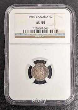 1910 Canada Silver Edward VII 5 Cent Maple or Round Leaves NGC AU 55