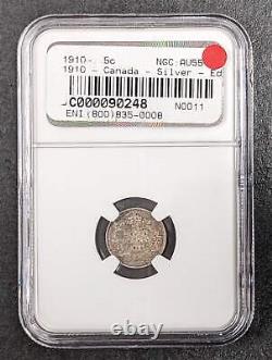 1910 Canada Silver Edward VII 5 Cent Maple or Round Leaves NGC AU 55