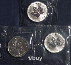 1988, 1989, 1990 $5 Maple Leaf. 9999 Fine Silver Rcm Ogp 1 Oz 3 Coins L-180959