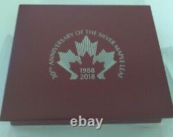 1988-2018 2 Pc Silver Bar & Coin Set 30th Anniversary Of Maple Leaf W Box & Coa