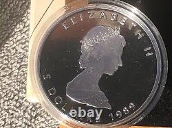 1989 Silver Canadian Maple Leaf Proof 10th Anniversary withBox and COA