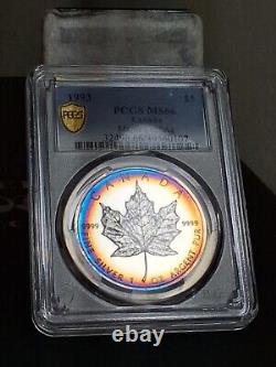1993 Canada Maple Leaf PCGS MS 66 Rainbow Toned? Toning Silver Coin 1 oz Ag