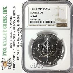 1997 Canada Maple Leaf. 999 Fine Silver Dollar MS69 NGC KEY DATE! TOP POP