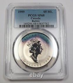1999 PCGS SP68 CANADA TONED 1oz Silver Maple Leaf $5 Rabbit Privy #39938A