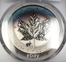 1999 PCGS SP68 CANADA TONED 1oz Silver Maple Leaf $5 Rabbit Privy #39938A