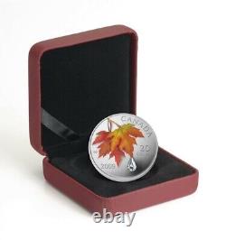 1 Oz Silver Coin 2009 $20 Canada Crystal Raindrop Swarovski Autumn Maple Leaves