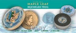 1 Oz Silver Coin 2019 Canada Maple Leaf $5 Bejeweled Frog Swarovski Crystals