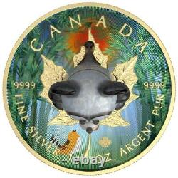 1 Oz Silver Coin 2022 $5 Canada Maple Leaf Murano Glass Series Panda Bear