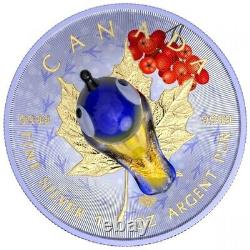 1 Oz Silver Coin 2022 $5 Canada Maple Leaf Murano Glass Series Tit Bird