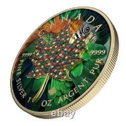 1 Oz Silver Coin 2022 Canada $5 Maple Leaf Seasons April Bejeweled Leaf Insert