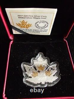 1 oz Silver Gilded Gold Maple Leaf Shaped Canada 2017 Coin $20