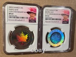 2003 Canada $5 to $1 Maple Leaf 15th Anniv. NGC Graded Specimen Strike Hologram