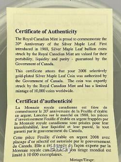 2008 1oz Silver Maple Leaf 20th Anniversary Mintage of 10,000