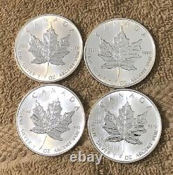 2008 RCM 1 oz Canadian Maple Leaf. Lot of 4.9999 Silver. New Rolls. BU++