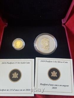 2010 Canada 1 oz. Silver & 1/5 oz. Gold Piedfort Maple Leaf Coin Set