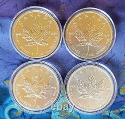 2011, 2012, 1 Oz Silver Coins, Canada Maple Leaf. 9999, Lot Of 4