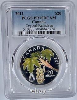 2011 $20 Canada Maple Leaf Crystal Raindrop Silver Coin Swarovski PCGS PR70DCAM