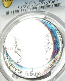 2011 PCGS MS63 RAINBOW TONED Maple Leaf Silver 1 oz Canada $5 Item #30535A
