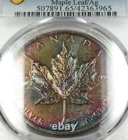 2011 PCGS MS65 RAINBOW TONED Maple Leaf Silver 1 oz Canada $5 Item #30540A