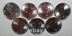 2011 to 2019 Canada $5 maple leaf 1 oz. 9999 silver UNC lot of 7 BU