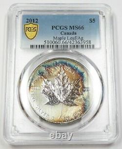 2012 PCGS MS66 RAINBOW TONED Maple Leaf Silver 1 oz Canada $5 Item #30534A