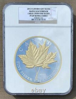 2013 1Kilo Silver & Gold Plated Canada Gilt Maple Leaf Forever NGC PF69 UCAM