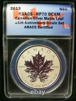 2013 25th Anniversary Canadian Silver Maple Leaf 5 Coin Set ANACS RP70 DCAM
