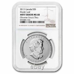 2013 Canada 1 oz Silver Maple Leaf MS-68 NGC (Obv Struck Thru) SKU#236814