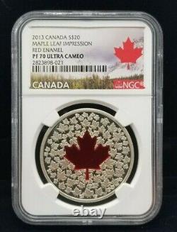 2013 Canada Maple Leaf Impression Red Enamel $20 1 oz Silver NGC PF70 UC