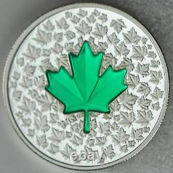 2014 $20 Maple Leaf Impression Green Enamel 1 oz. Pure Silver Color Proof
