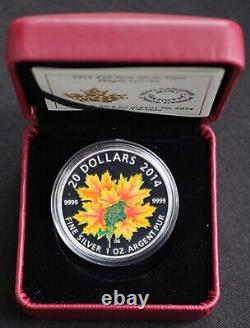 2014 CANADA $20 PURE 99.99 SILVER GLOW-IN-THE-DARK MAPLE LEAVES 1 Oz. WithBox&Coa