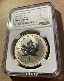 2014 CANADA MAPLE LEAF $5 Chicago ANA Privy NGC Reverse PF 68 UC OBC! Silver