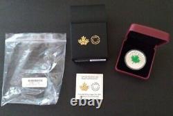 2014 Canada 1 Oz Silver Proof $20 Silver Maple Leaf Impression Green W Box & Coa