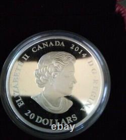 2014 Canada 1 Oz Silver Proof $20 Silver Maple Leaf Impression Green W Box & Coa