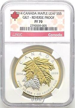 2014 Canada Maple Leaf $5 Gilt Reverse Proof PF70 NGC