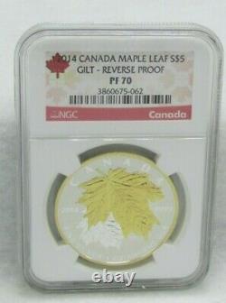 2014 Canada Silver Maple Leafs Gilt Reverse Proof NGC PF 70 5 Coins