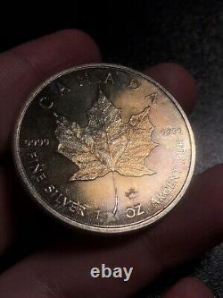 2015 1 Oz. 9999 Fine Silver Canadian Maple Leaf Privy Toned Uncirculated Bu Unc