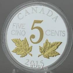 2015 5-cents Two Maple Leaves Legacy of Canada Nickel 99.99% Silver, Gold-Plated