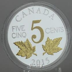 2015 5-cents Two Maple Leaves Legacy of Canada Nickel 99.99% Silver, Gold-Plated