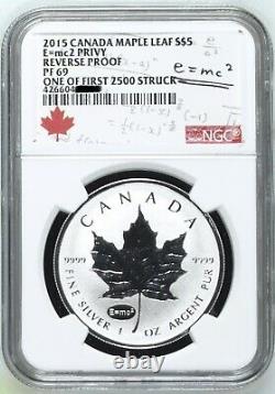 2015 Canada $5 1 Oz Silver Maple Leaf E=MC2 Privy NGC PF69 First 2500 Struck