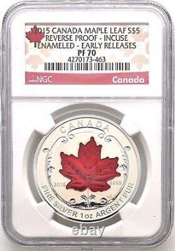 2015 Canada Maple Leaf S$5 Reverse Proof Incuse Enameled Early Releases PF70 NGC
