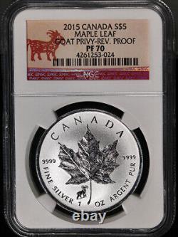 2015 Canada Silver $5 Maple Leaf Goat Privy Reverse Proof NGC PF70