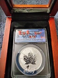 2016 $5 Canada Silver Maple Leaf Wolf Privy ANACS RP 70 DC Tota Mintage 50,000