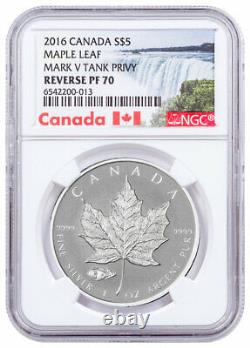 2016 Canada 1 oz Silver Maple Leaf Mark V Tank Privy Rev Proof $5 Coin NGC PF70