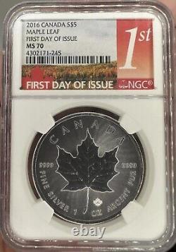 2016 Canada $5 MAPLE LEAF Silver 1 oz. NGC MS70 First Day Of Issue Red Label