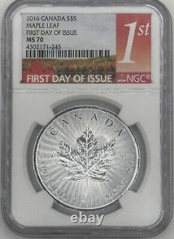 2016 Canada $5 MAPLE LEAF Silver 1 oz. NGC MS70 First Day Of Issue Red Label
