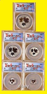 2016 Canada Silver Maple Leaf Gilt 5 Coin Set ANACS RP 70 DCAM mint box