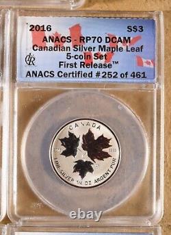 2016 Canada Silver Maple Leaf Gilt 5 Coin Set ANACS RP 70 DCAM mint box