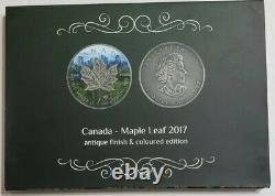 2017 $5 Canada Colored MAPLE LEAF Antique Finish 1 Oz Silver Coin WITH Blister
